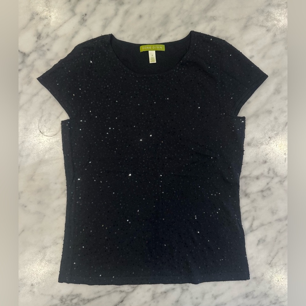 Sigrid Olsen silk jersey beaded black top - Size Small